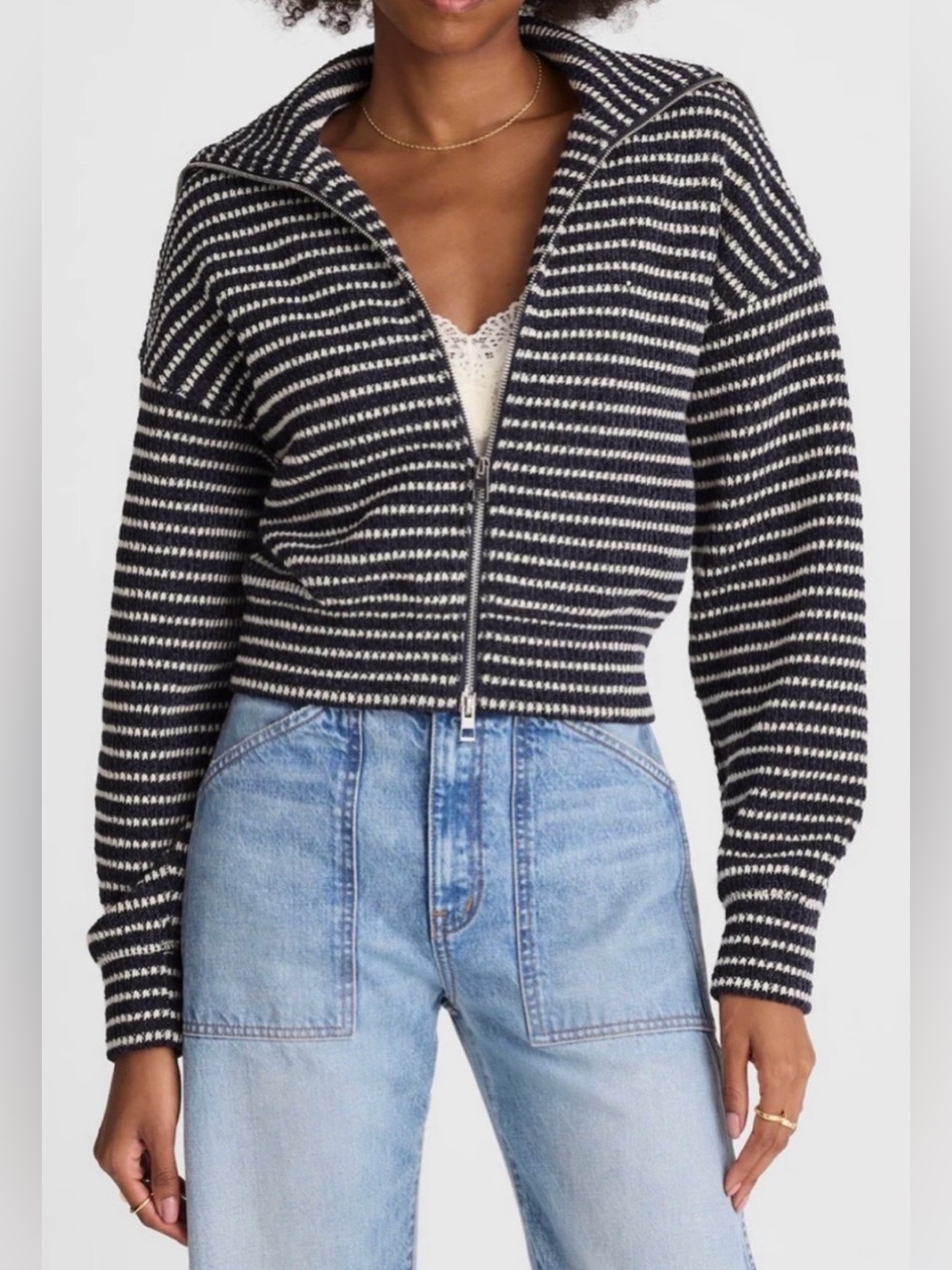 Madewell Chenille Rib Zip-Up Jacket XXS Navy Stripe NWT